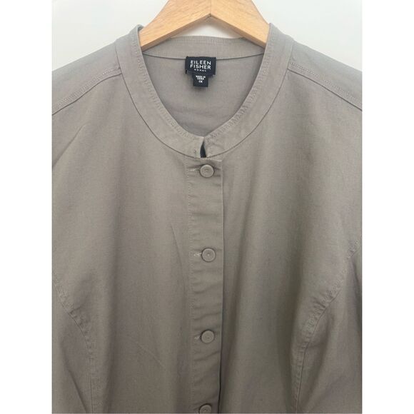 Eileen Fisher Mandarin Collar Long Sleeve Button Front Shirt Jacket Gray 1X - Picture 6 of 10
